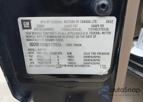 2003 Chevrolet Silverado 1500 Lt z USA, uszkodzony, nr VIN 2GCEK19T331117423